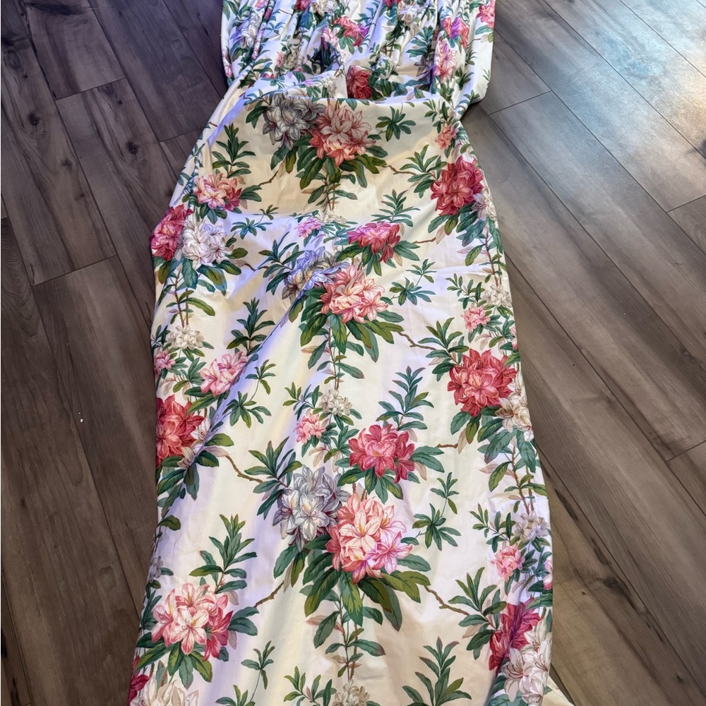 4 Panels Hollyhock & Shag Chintz Cottage Core Florals Pleated Curtains Cotton